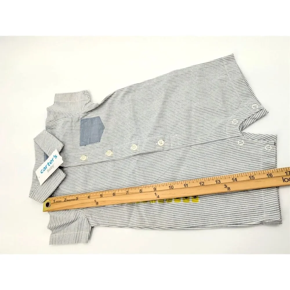 Carters Baby Boy Romper 6M Blue White Striped Oxford 100% Cotton Spring Easter